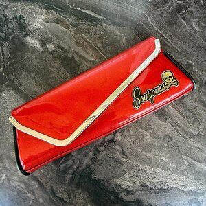 Sourpuss Red Patent Vinyl 12in Clutch Purse Skull Logo Clutch Purse Punk Gothic